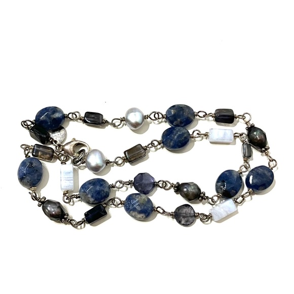 Silpada Sterling Silver Sodalite Blue Lace Chalcedony Pearl Necklace - Picture 4 of 6
